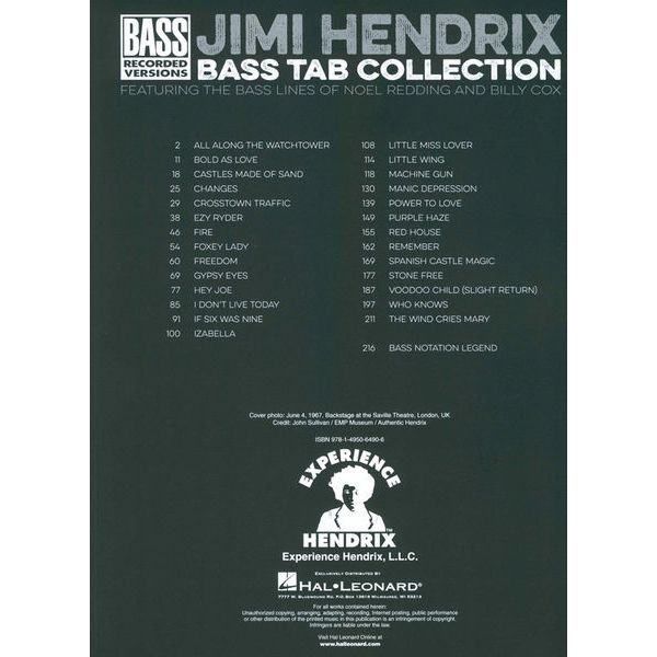 Hal Leonard Jimi Hendrix Bass Tab