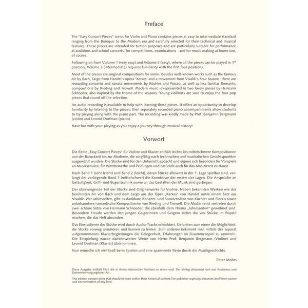 Schott Easy Concert Pieces Violin 3