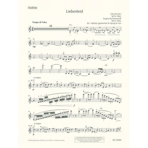Schott Kreisler Liebesleid Violine