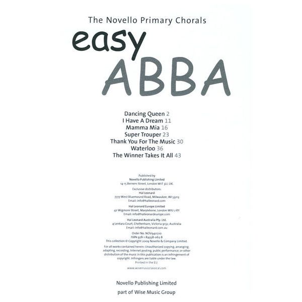 Novello & Co Ltd. Easy ABBA Chor