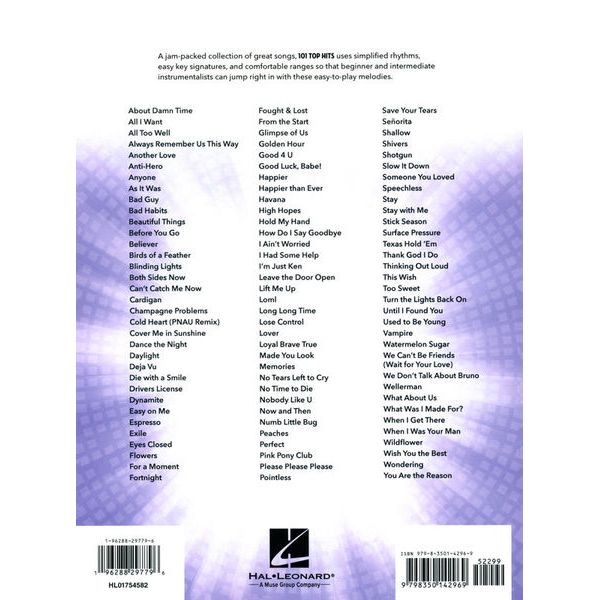Hal Leonard 101 Top Hits for Trombone