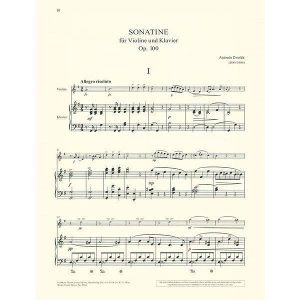 Wiener Urtext Edition Dvorak Sonatine for Violin