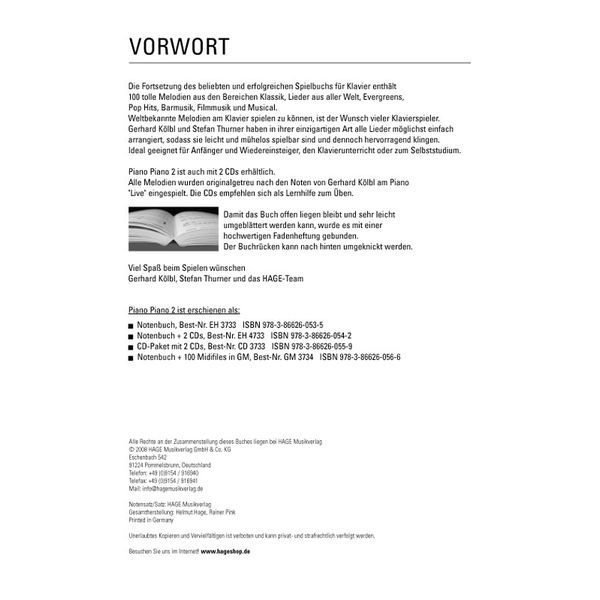 Hage Musikverlag Piano Piano 2 Easy