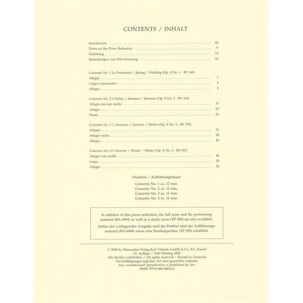 Brenreiter Vivaldi Die Vier Jahreszeiten