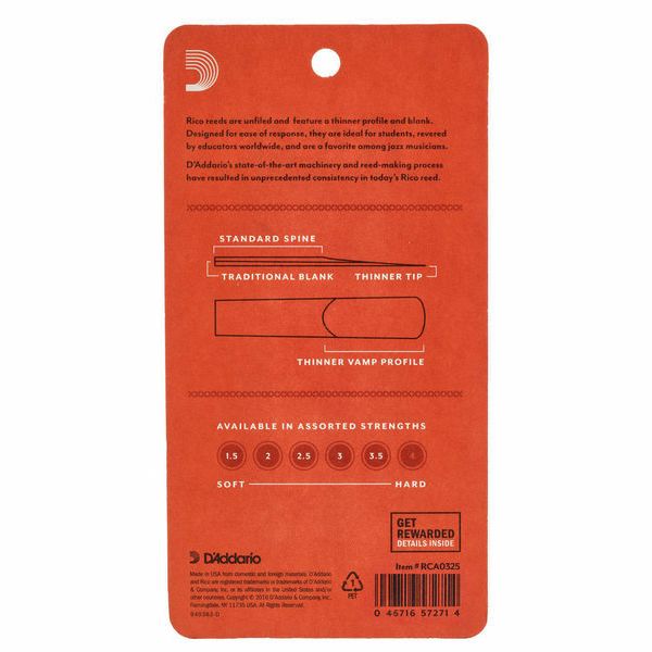 DAddario Woodwinds Rico Bb- Clar 2.5 - 3-Pack