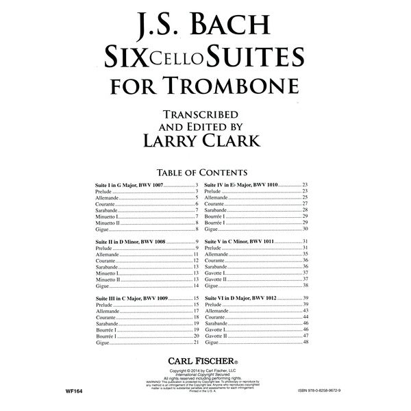 Carl Fischer Bach 6 Suiten Trombone