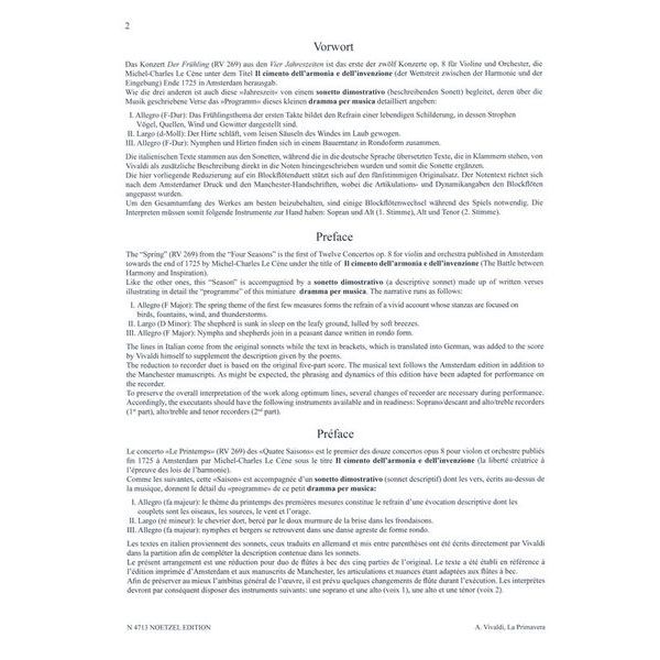 Heinrichshofen Verlag Vivaldi Frühling 2 Blockflöten