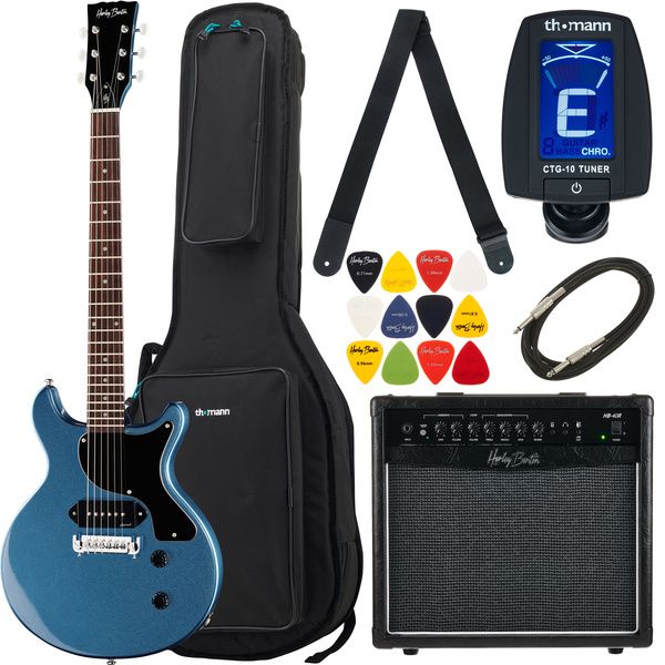Harley Benton DC-Junior Pelham Blue Bundle