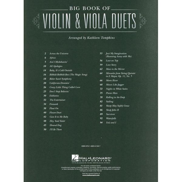 Hal Leonard Big Book Violin & Viola Duets