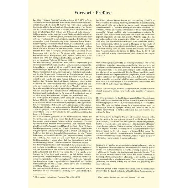 Friedrich Hofmeister Verlag Vanhal Concert D-Dur Kontrabas