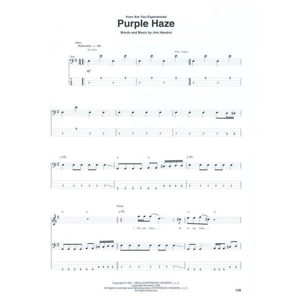 Hal Leonard Jimi Hendrix Bass Tab