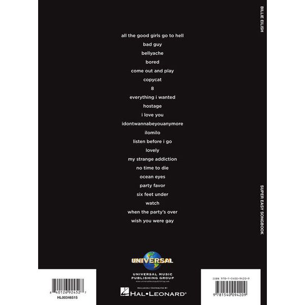 Hal Leonard Billie Eilish Super Easy Piano