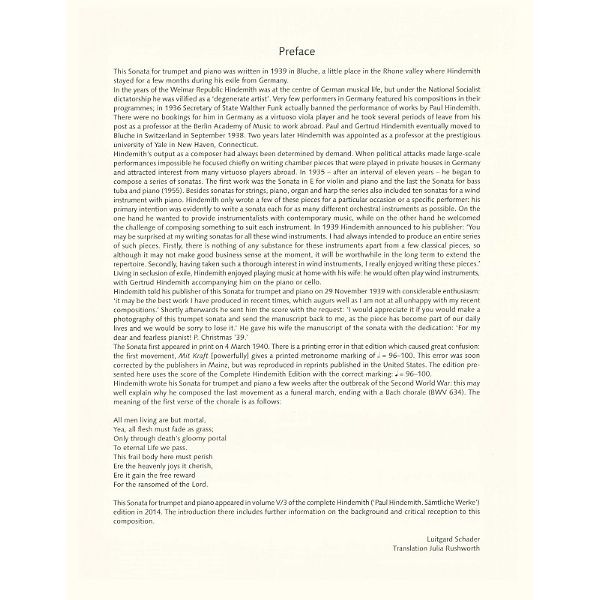 Schott Hindemith Sonate Trumpet