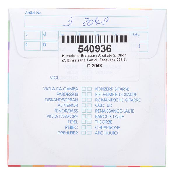 K&uuml;rschner Arch Lute 2nd Course d'