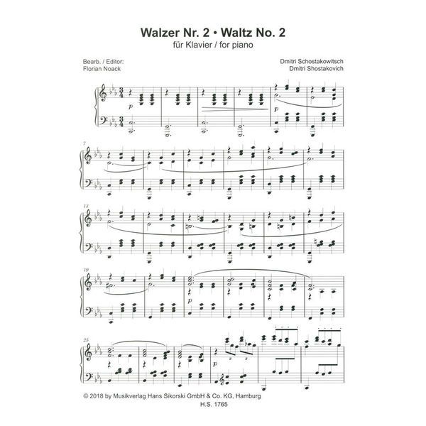 Sikorski Musikverlage Schostakowitsch Walzer 2 Piano