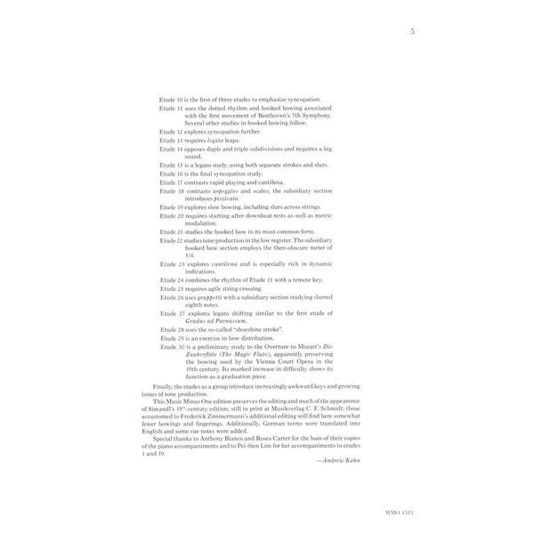 Music Minus One Simandl 30 Etudes Double Bass