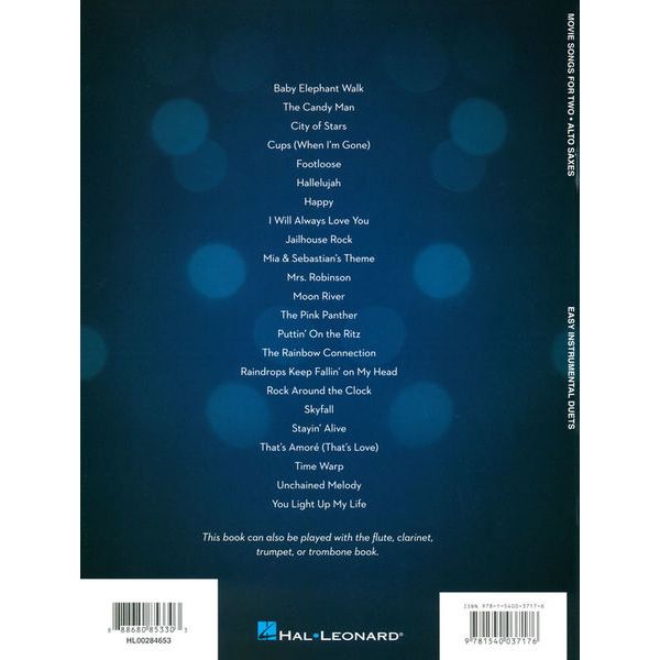 Hal Leonard Movie Songs For Two Saxophones