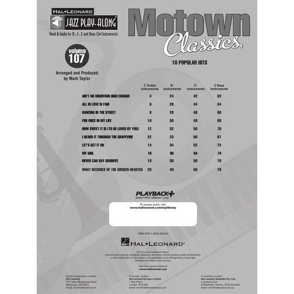 Hal Leonard Jazz Play-Along Motown Classic