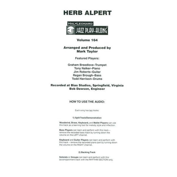 Hal Leonard Jazz Play-Along Herb Alpert