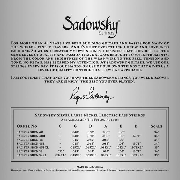 Sadowsky Silver Label Bass String TW 5