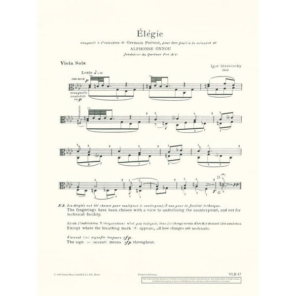 Schott Strawinsky Elégie