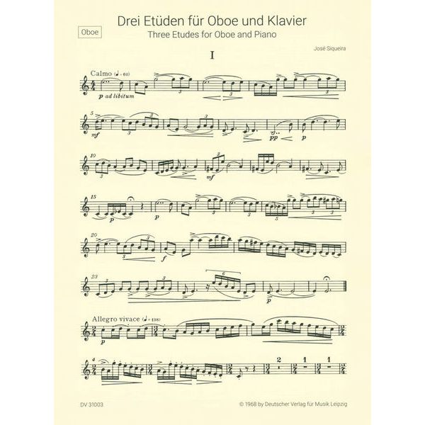 Breitkopf & Hrtel Siqueira 3 Etüden Oboe