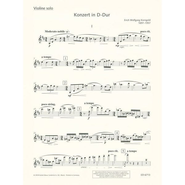 Schott Korngold Concert D-Dur op. 35