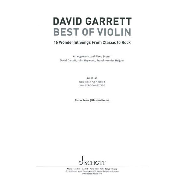 Schott David Garrett Best Of Violin