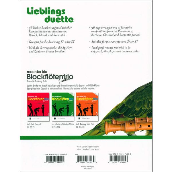 Universal Edition Lieblingsduette Recorder SA/ST