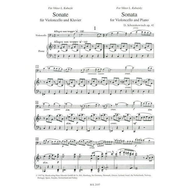Sikorski Musikverlage Schostakowitsch Cellosonate