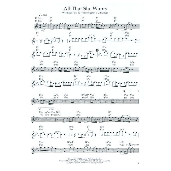 Wise Publications 100 Pop Solos for Saxophone