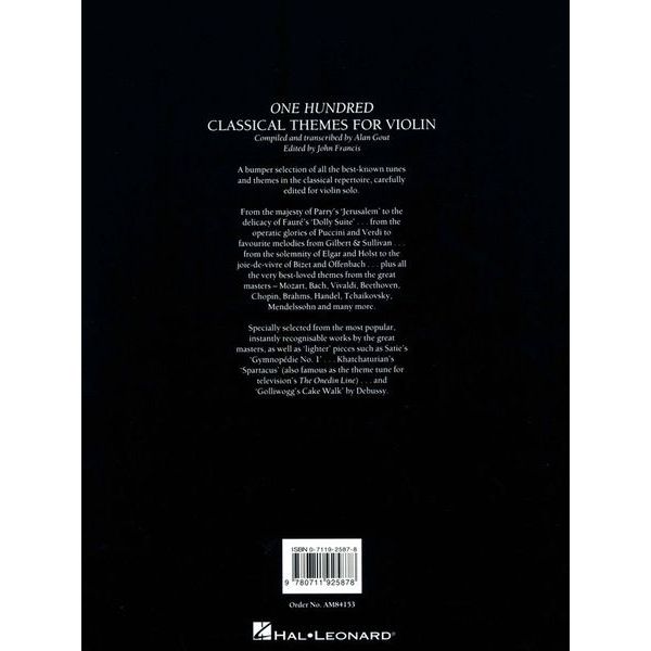 Music Sales 100 Classical Themes Violin