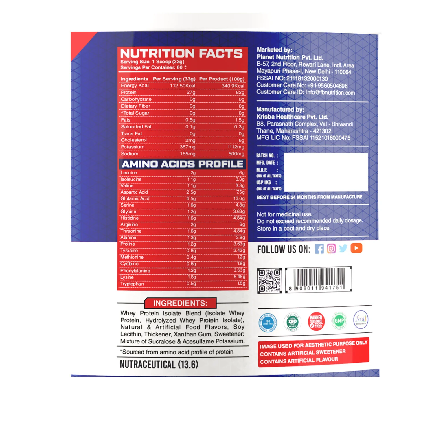 FITNESS BUZZ NUTRITION HYDRO1 WHEY ISOLATE 2KG
