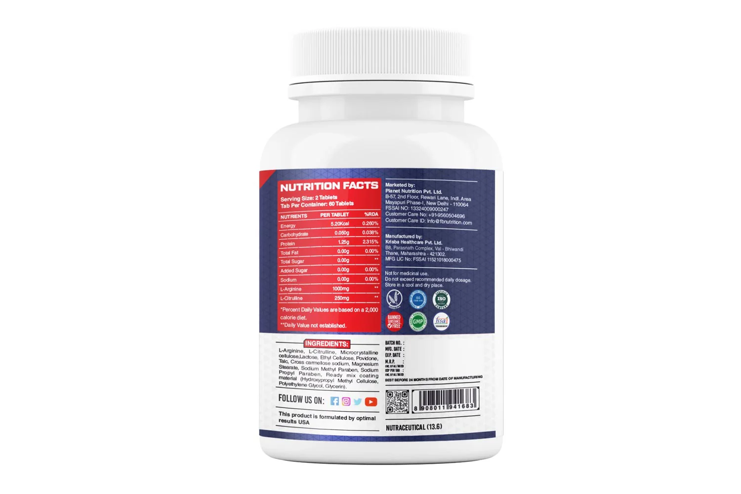 FITNESS BUZZ L-Arginine +    L-Citrulline(60tab)
