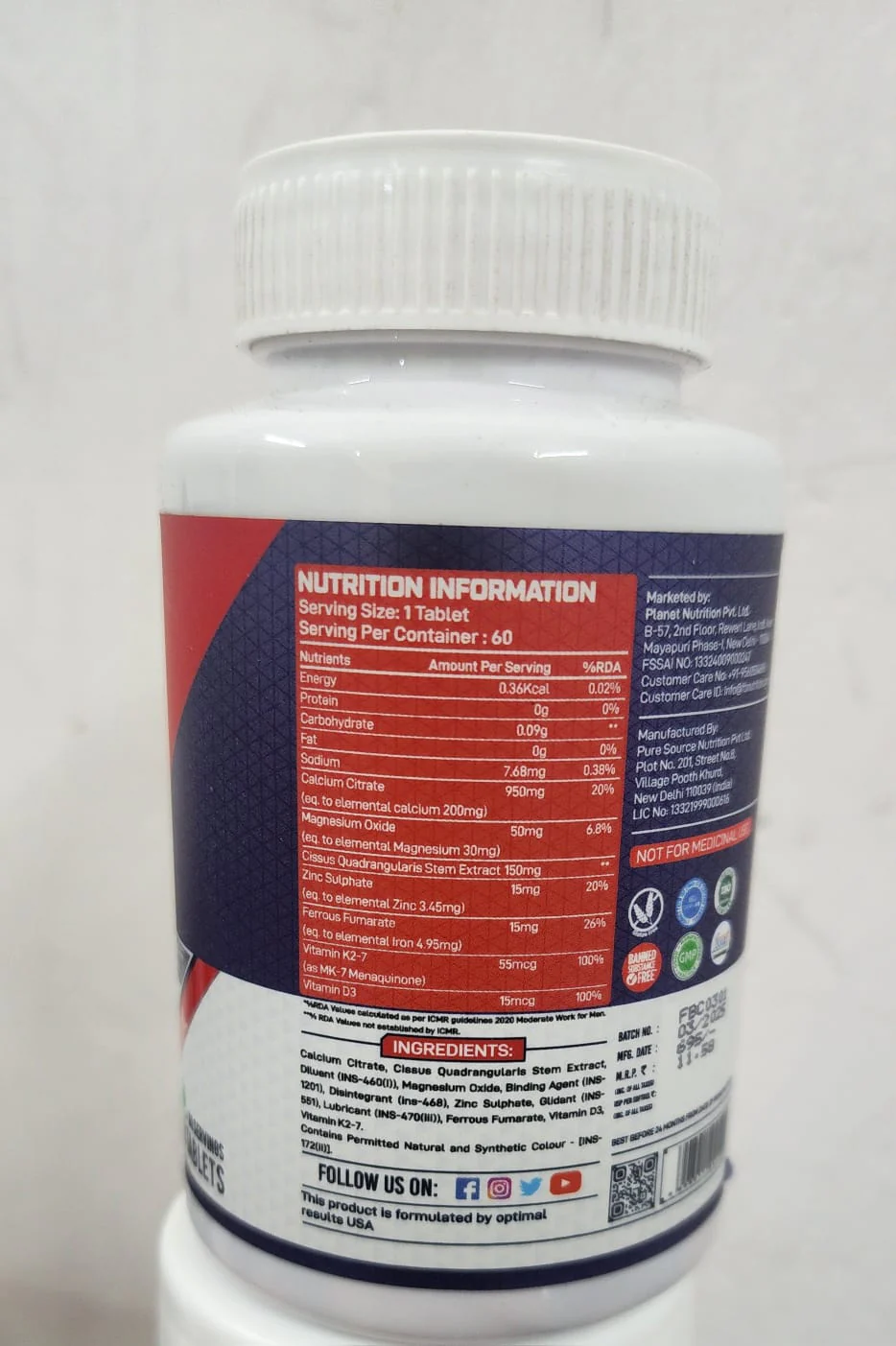 FB Nutrition Calcium (60tab) Easy to absorb Calcium & Vit D3 helps bone development & muscle function
