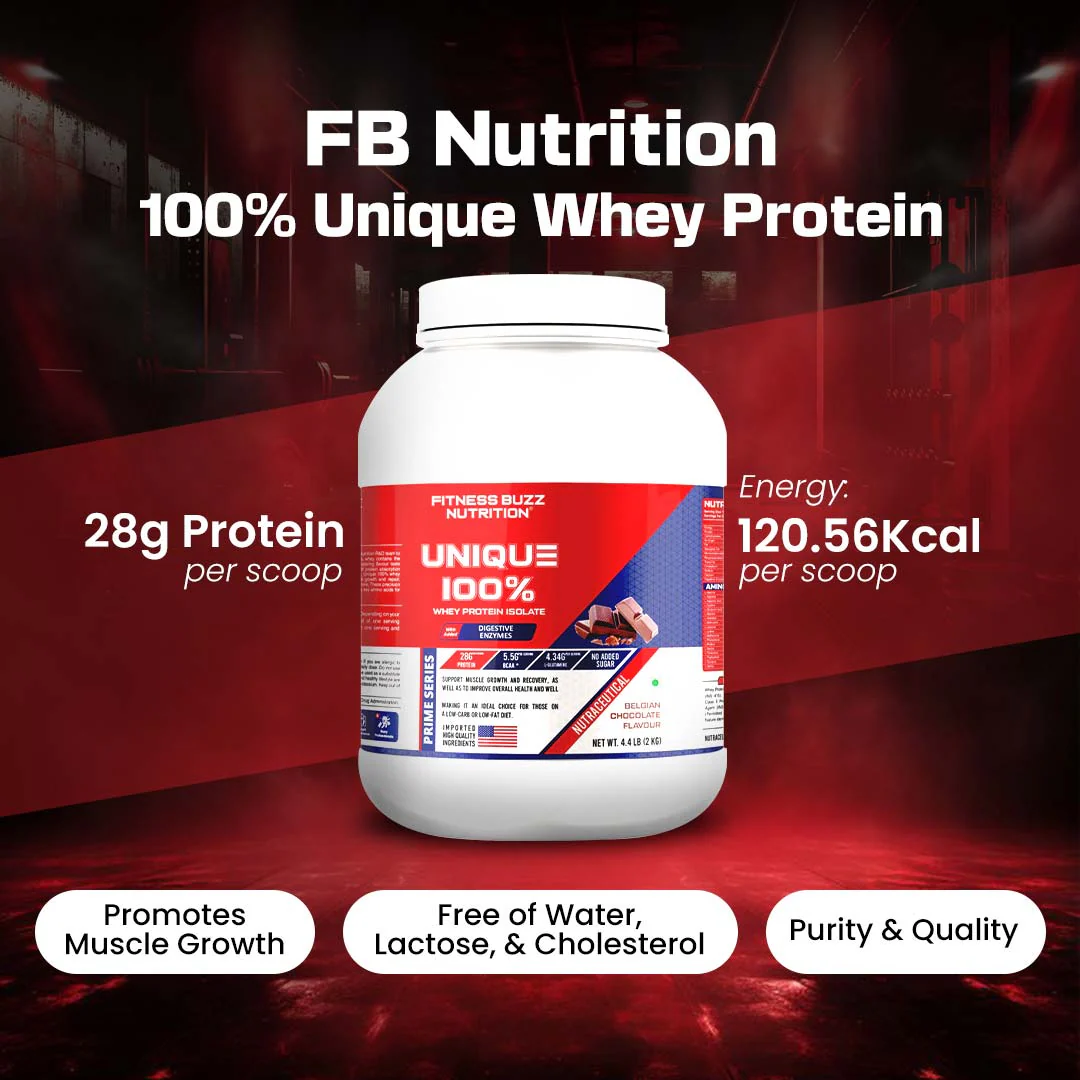 FB Nutrition 100% Unique Whey Protein, Powerful body building unisex supplement that provides max strength & size