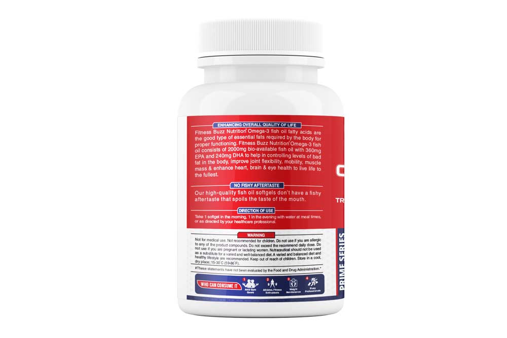 FITNESS BUZZ BURPFREE Omega 3 FISH OIL 2000MG-60 Softgels