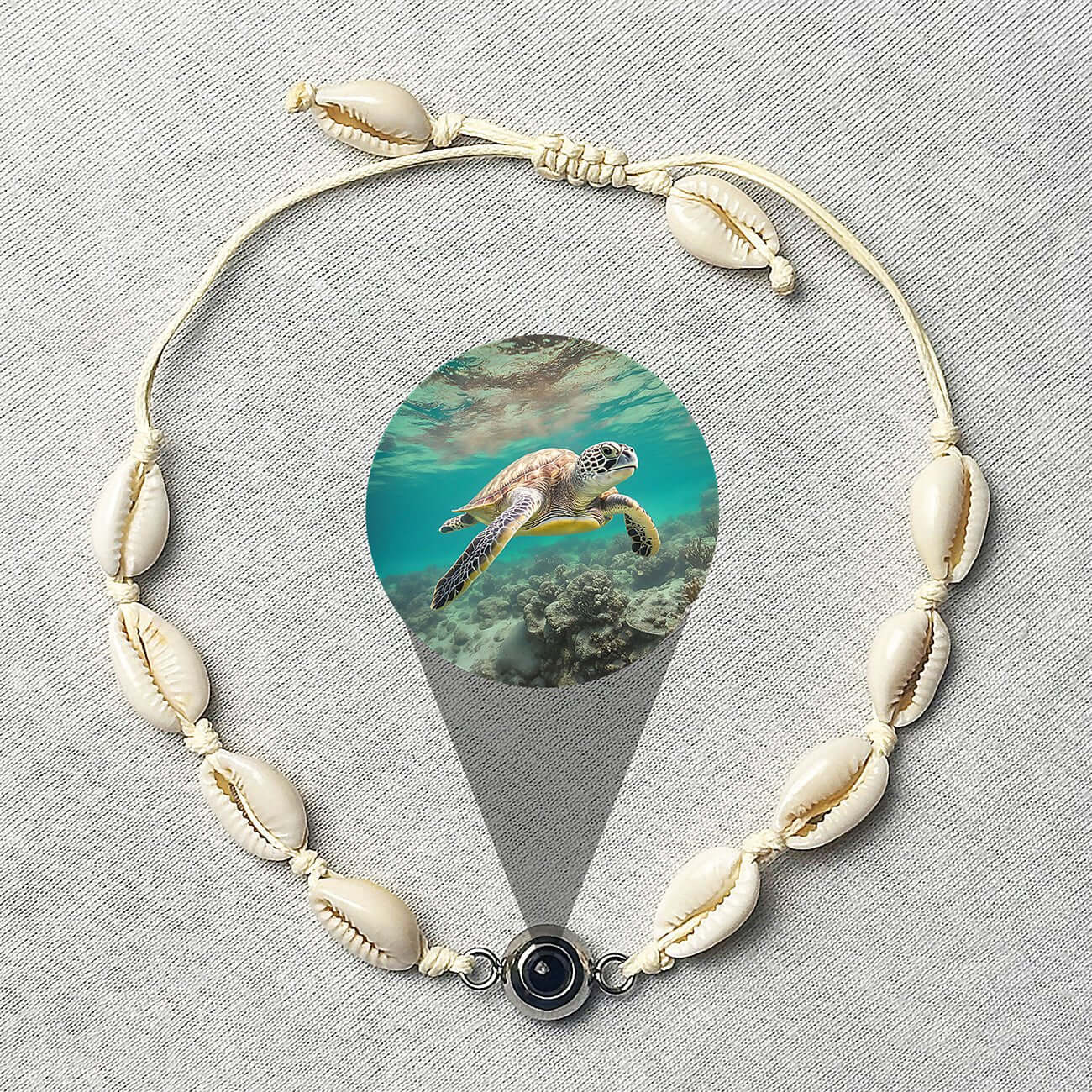 Girls Shell Bracelet With Hidden Picture of Sea Turtle