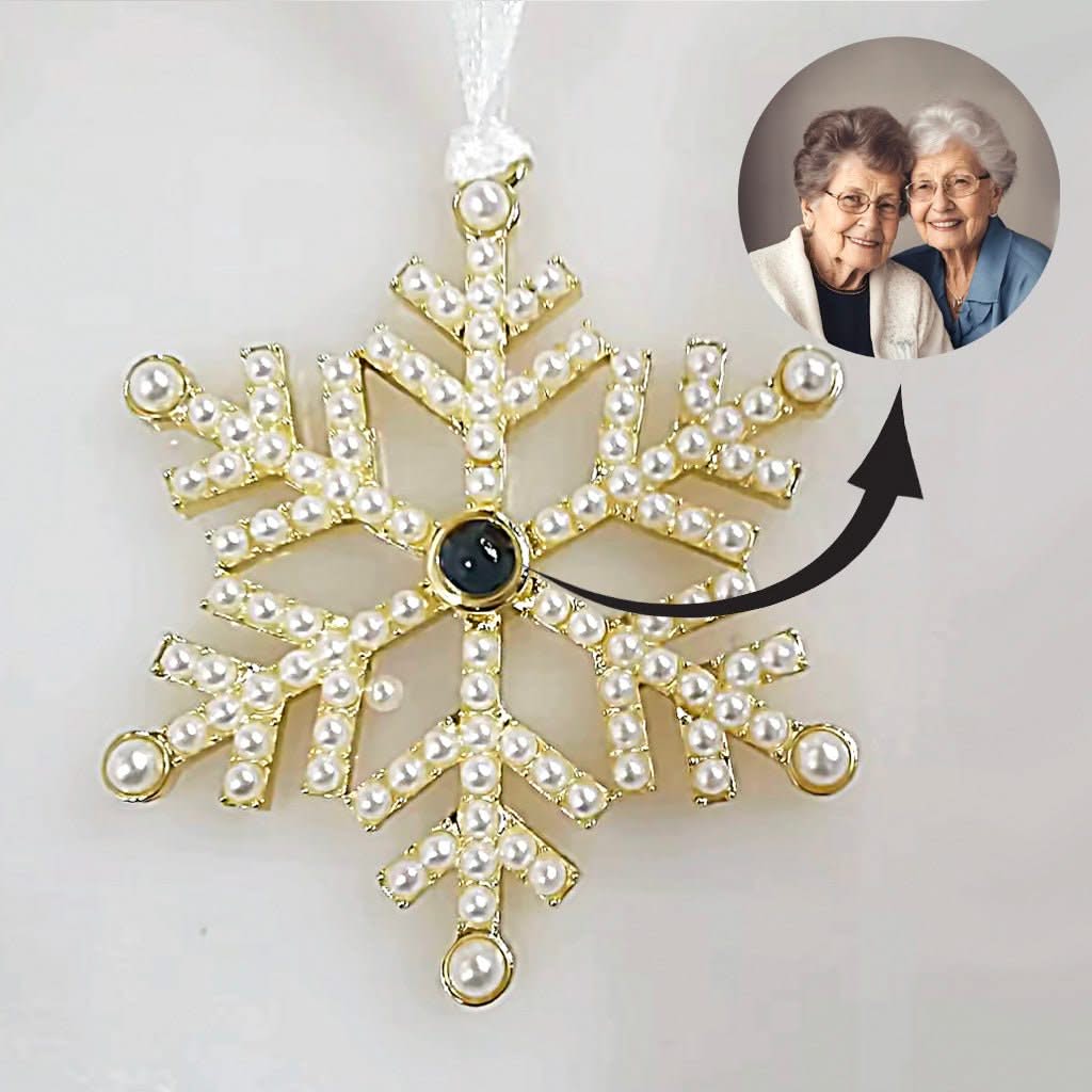 Snowflake Ornament with Picture Inside | Artificial Pearls