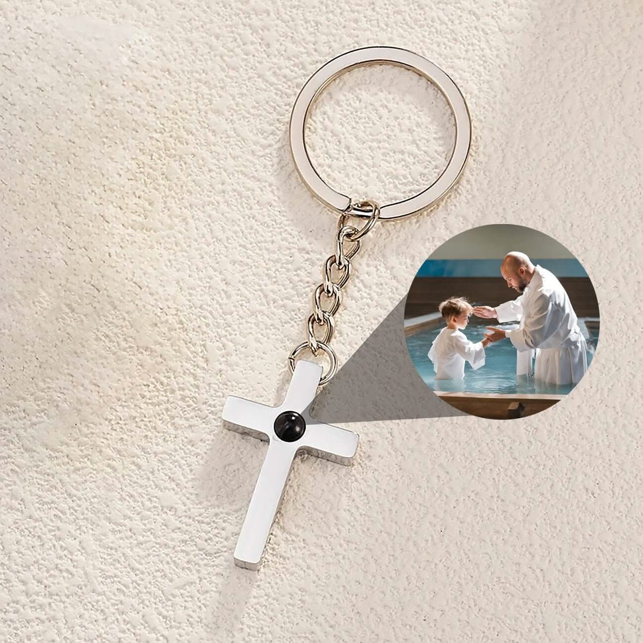 Cross Key Chain with Your Photo Inside