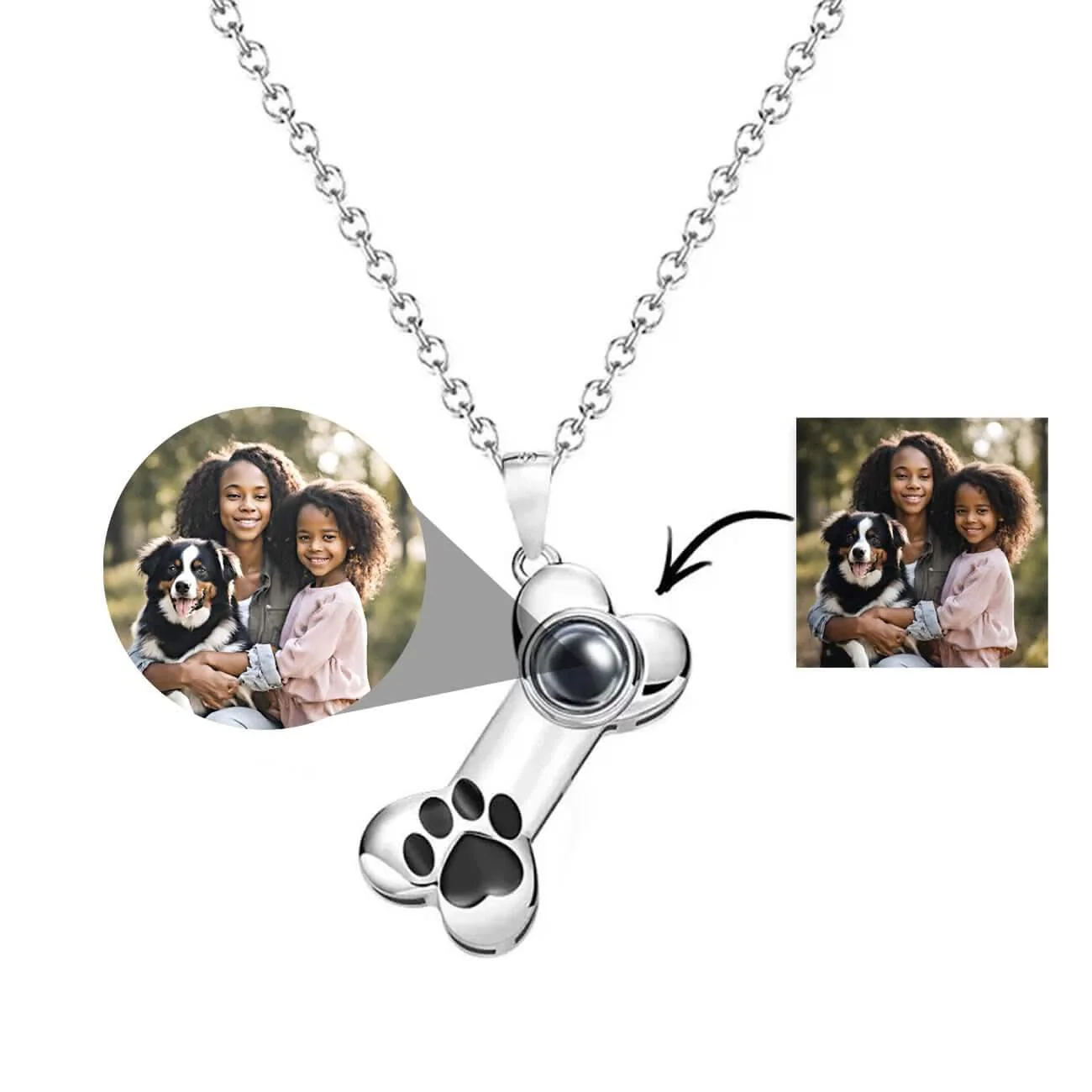 s925 Dog Bone Necklace with Your Picture Inside