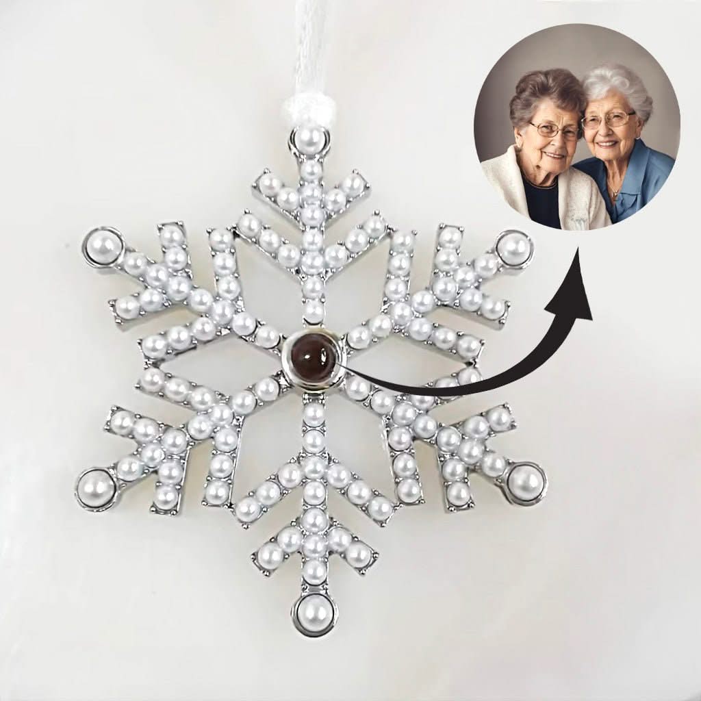 Snowflake Ornament with Picture Inside | Artificial Pearls
