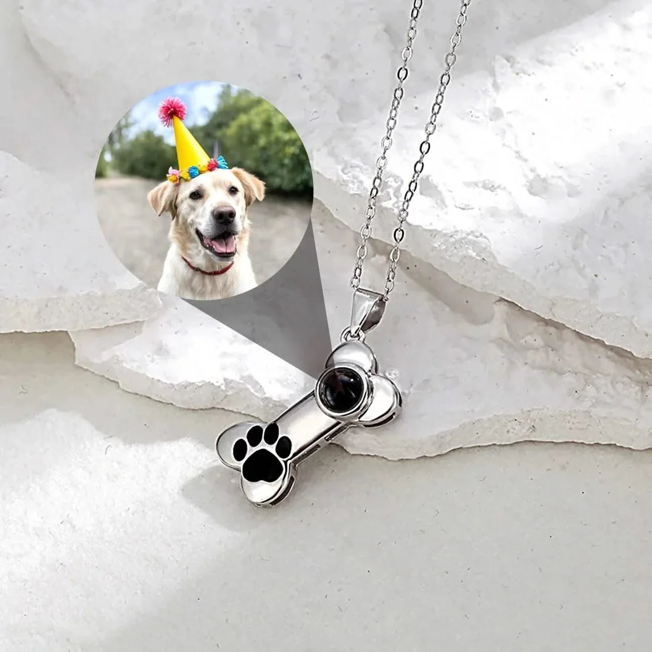 s925 Dog Bone Necklace with Your Picture Inside