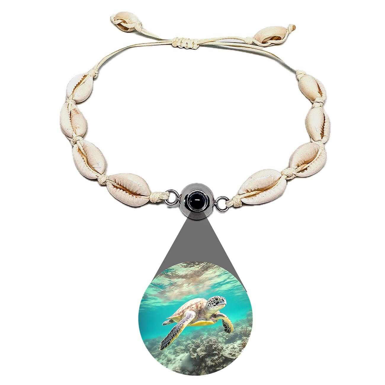 Girls Shell Bracelet With Hidden Picture of Sea Turtle