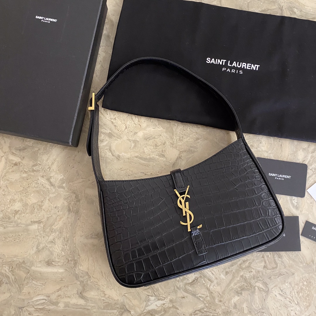 LE 5 À 7 HOBO BAG IN CROCODILE-EMBOSSED SHINY LEATHER
