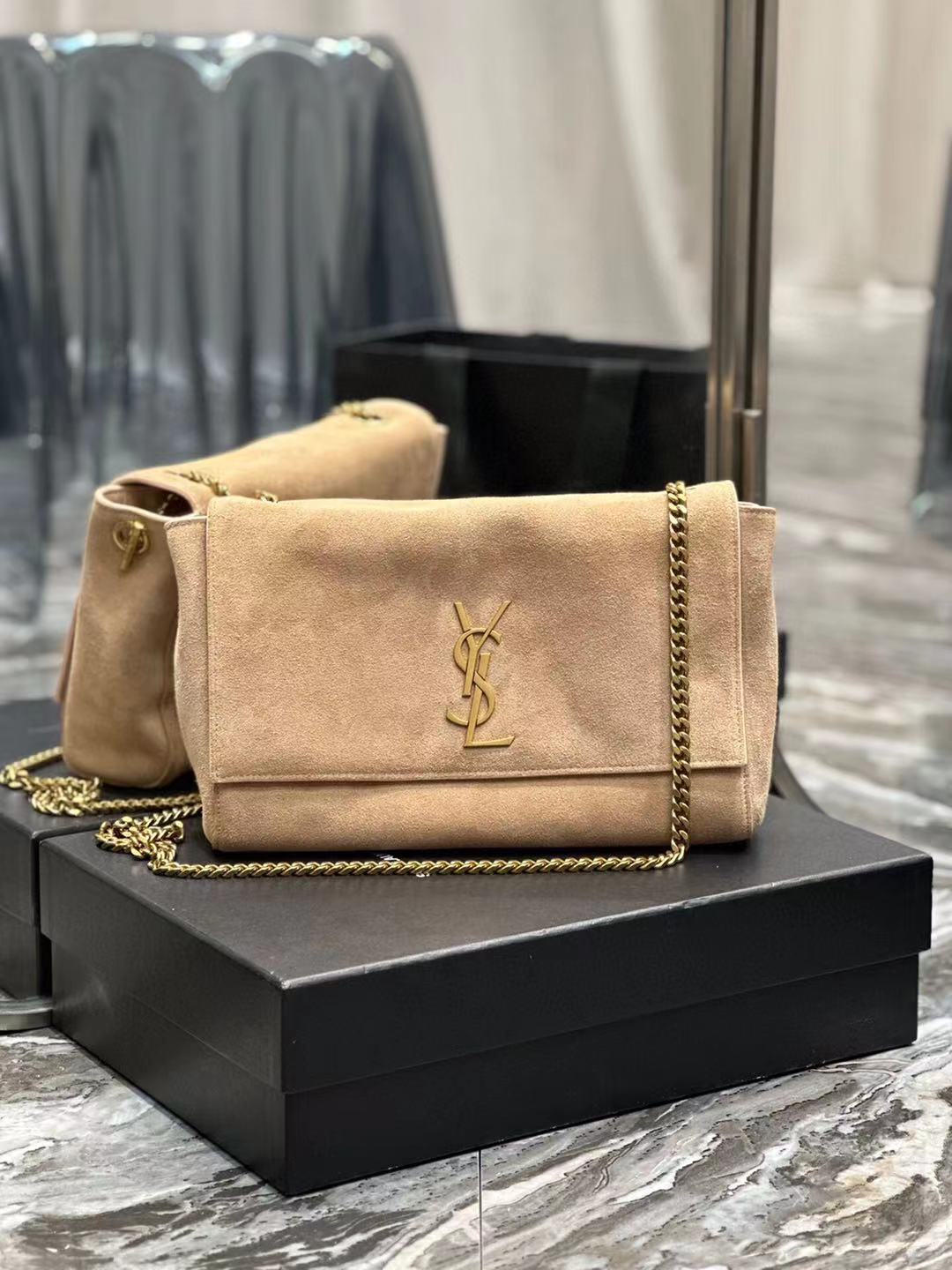 SAINT LAURENT Kate reversible suede and leather shoulder bag
