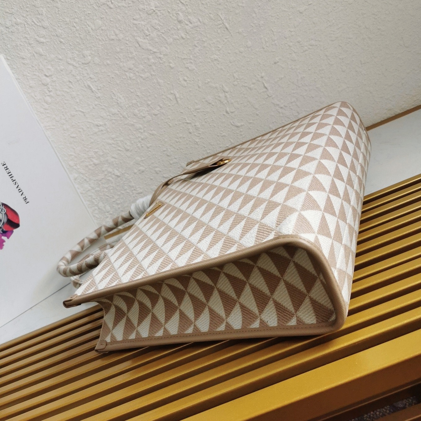 Prada Symbole Large Bag Knockoff in Beige/White Jacquard Fabric