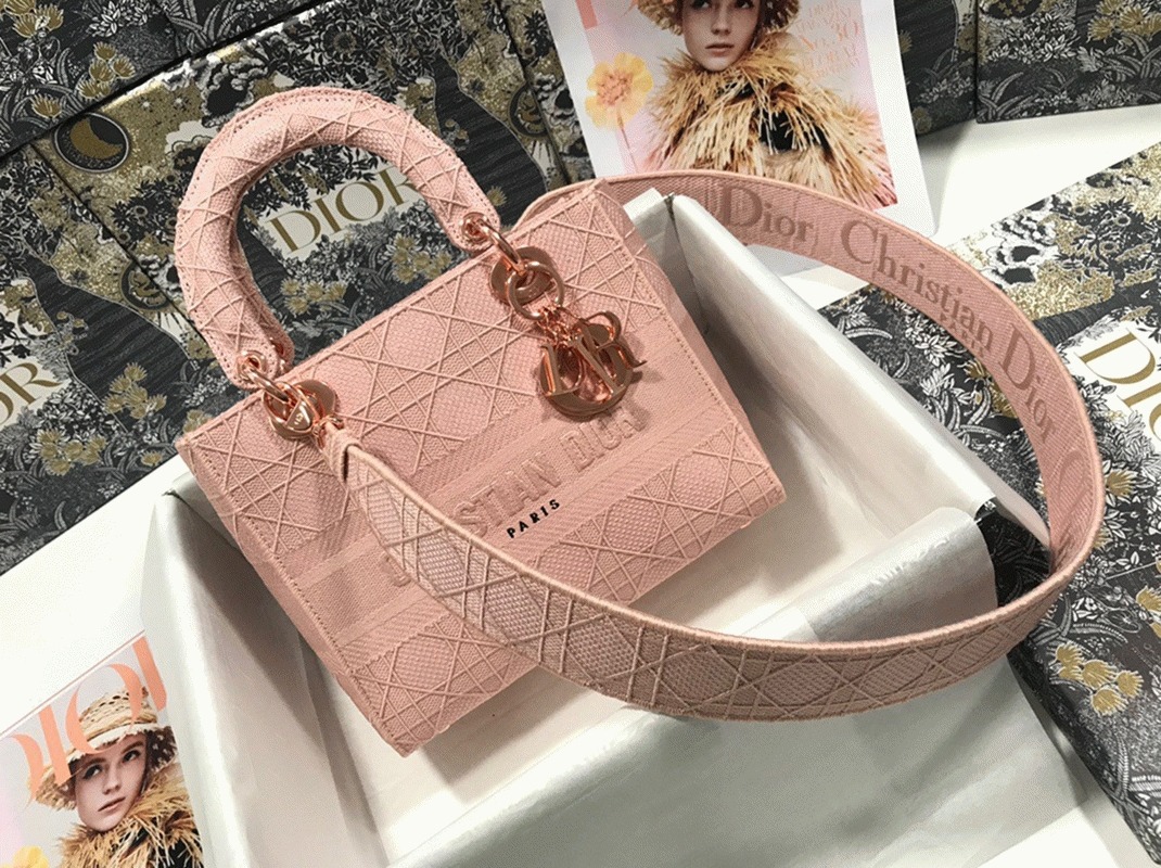 Dior Lady D-Lite Medium Bag Imitation in Pink Cannage Embroidered Canvas