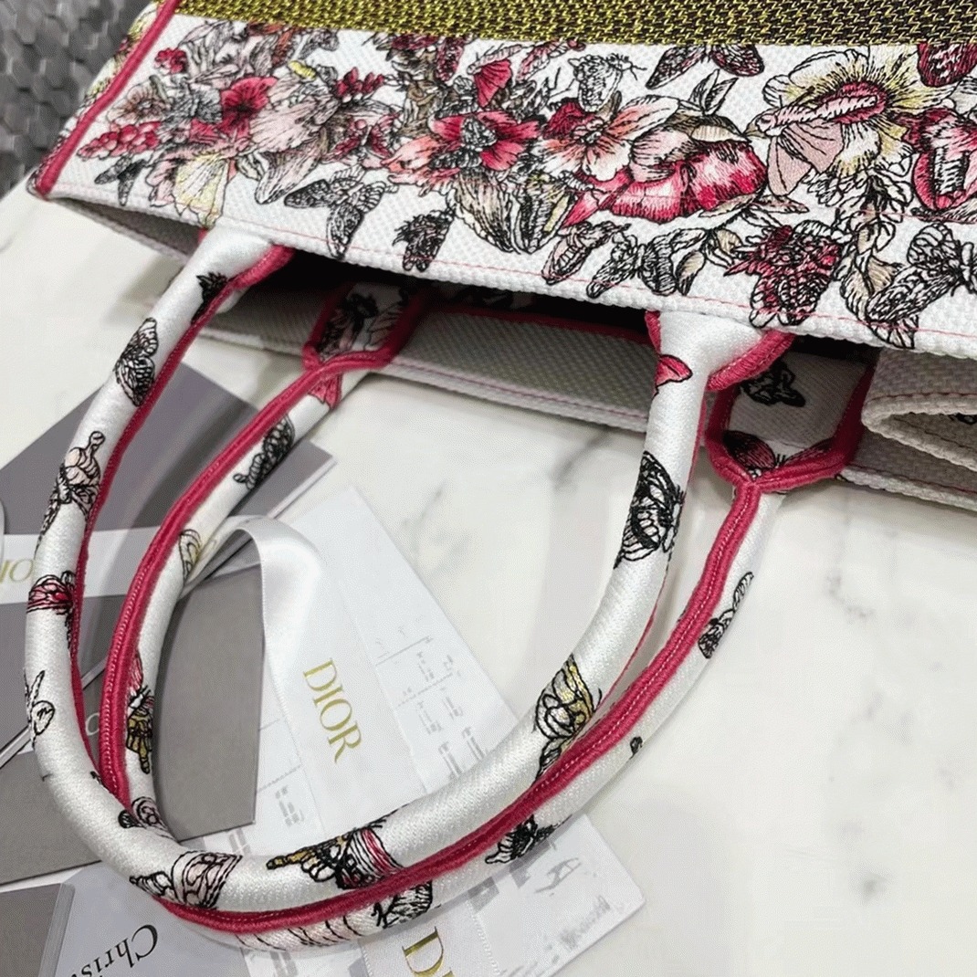 Dior Medium Book Tote Bag Fake in Multicolor Butterfly Embroidery