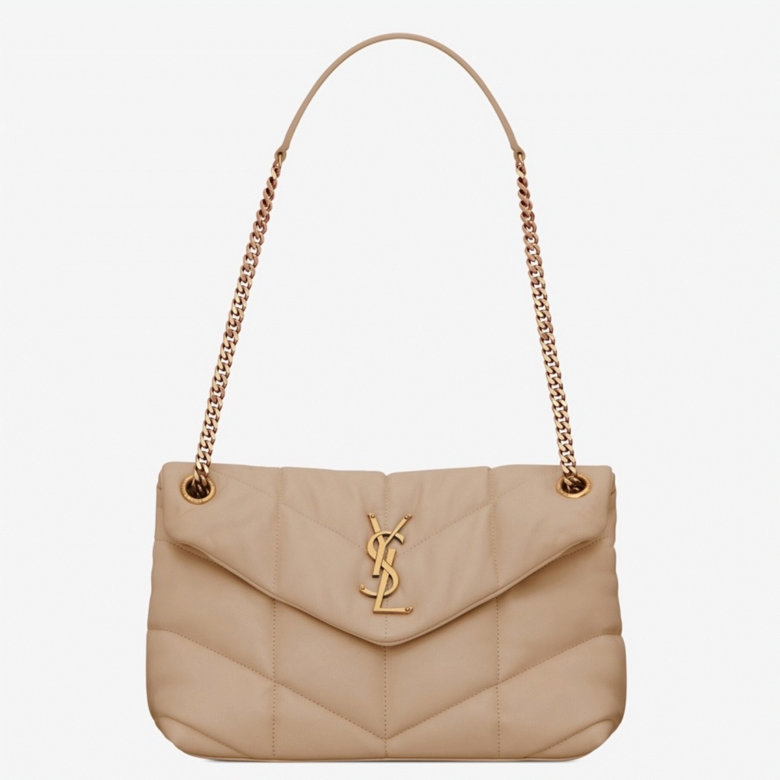 Replica Saint Laurent Puffer Small Chain Bag Beige Lambskin